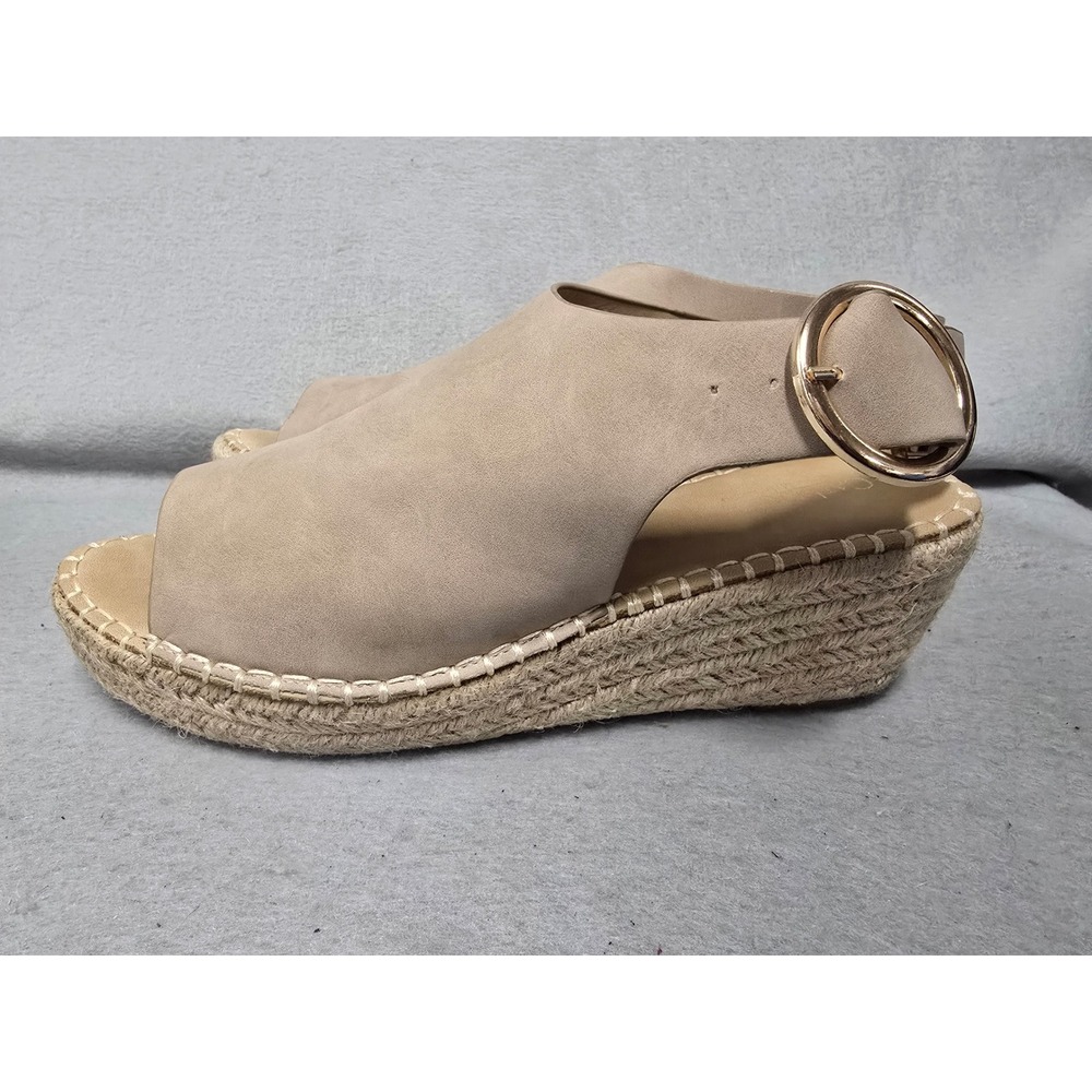 Catherine Malandrino Taupe Espadrille Wedge Heel Sandals Gold Buckle 9.5